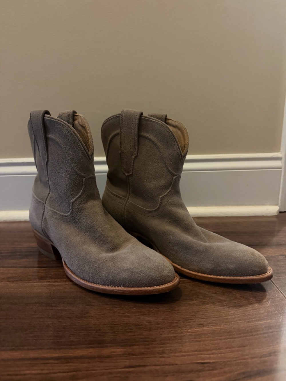 Tecovas Gray Suede Ankle Cowboy Boots